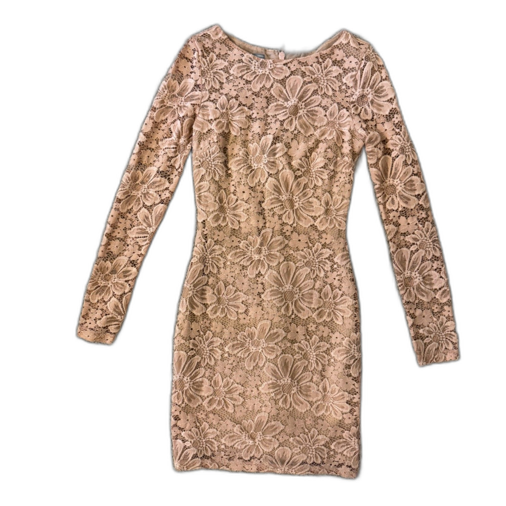 Bebe | Illusion Floral Mini Dress in Blush Pink Size XS Long Sleeve